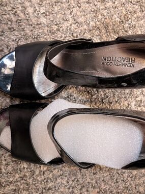 Kenneth Cole Reaction Black Patent Open-Toe Slingbacks